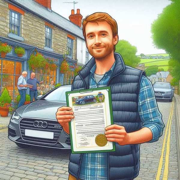 Driver reviewing their new car insurance policy in the driver's seat